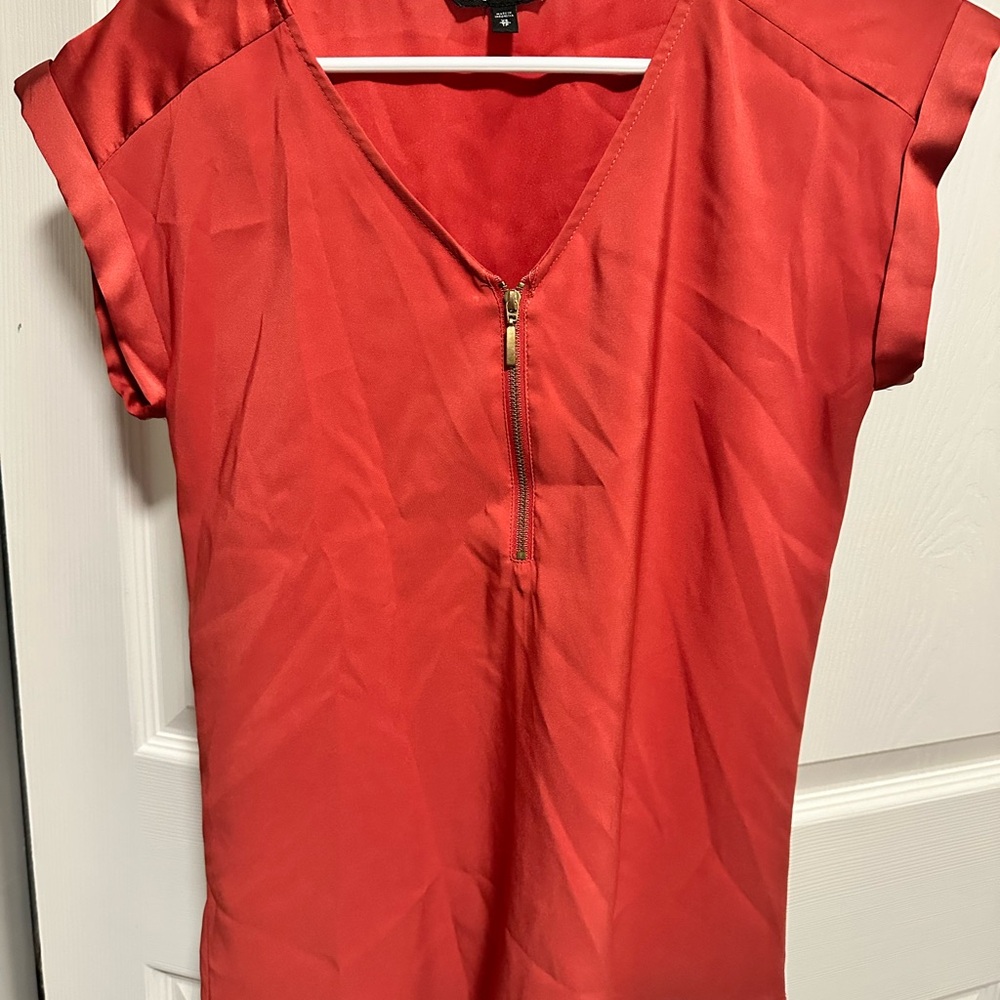 Express Red Zip-Front Blouse